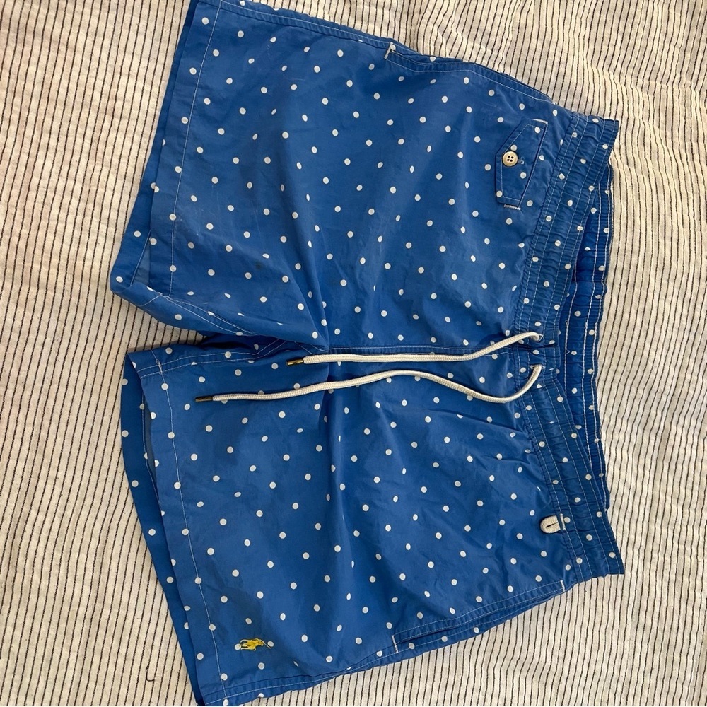 Vintage Ralph Lauren Polo Blue Polka Dot Swim Trunks large